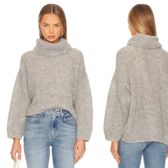 Free People Revolve Small Laverne Tunic Alpaca Sweater Gray Oversize Turtleneck - Picture 1 of 8